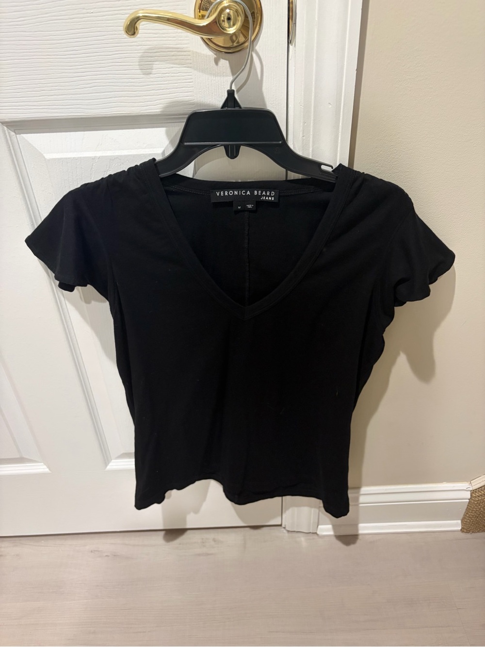 Veronica Beard Black V-Neck Short Sleeve Top